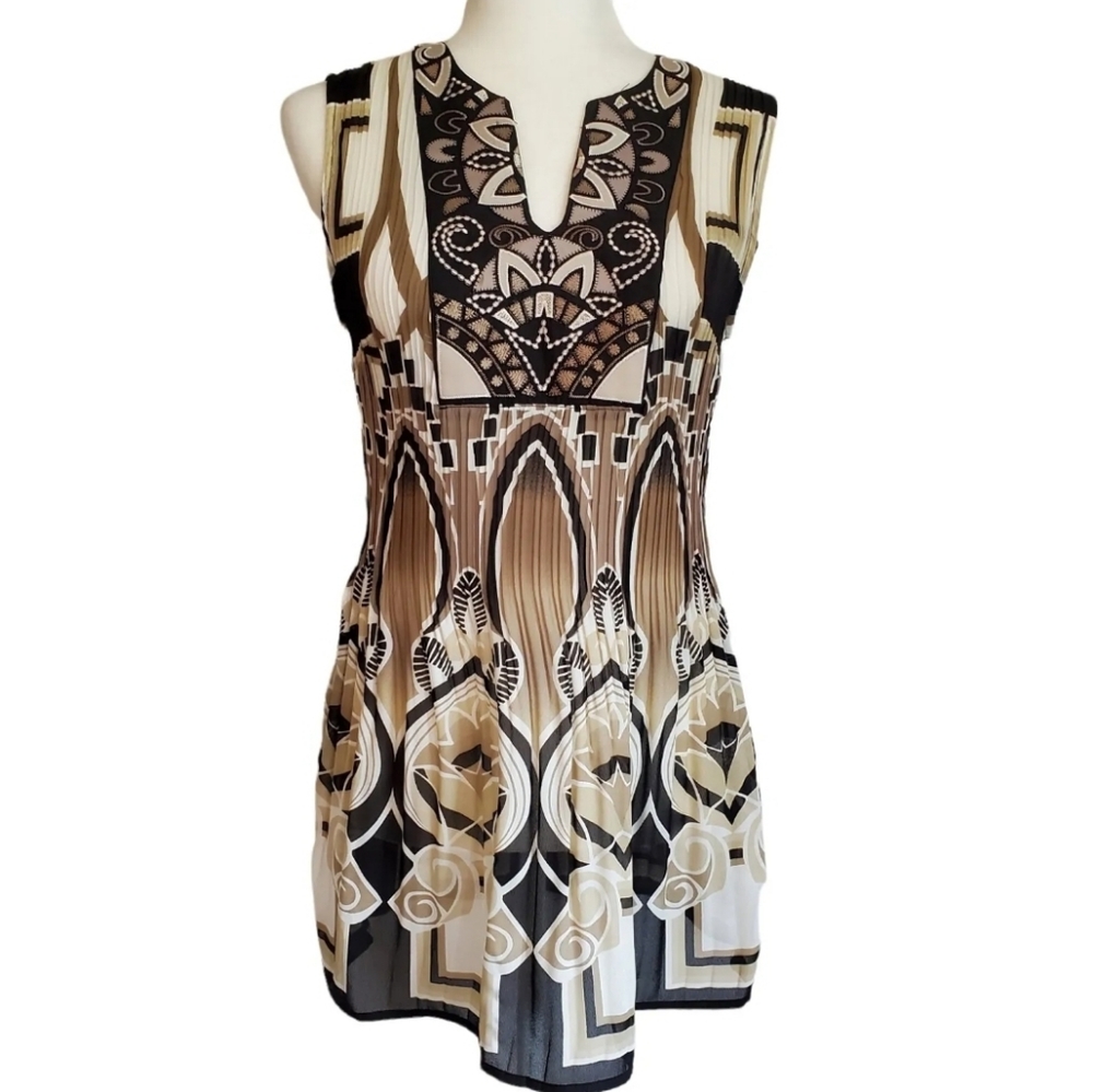 Alfani‎ Tunic Top Womens 10P Sleeveless Embroidered VNeck Blousy Tunic 10 Petite